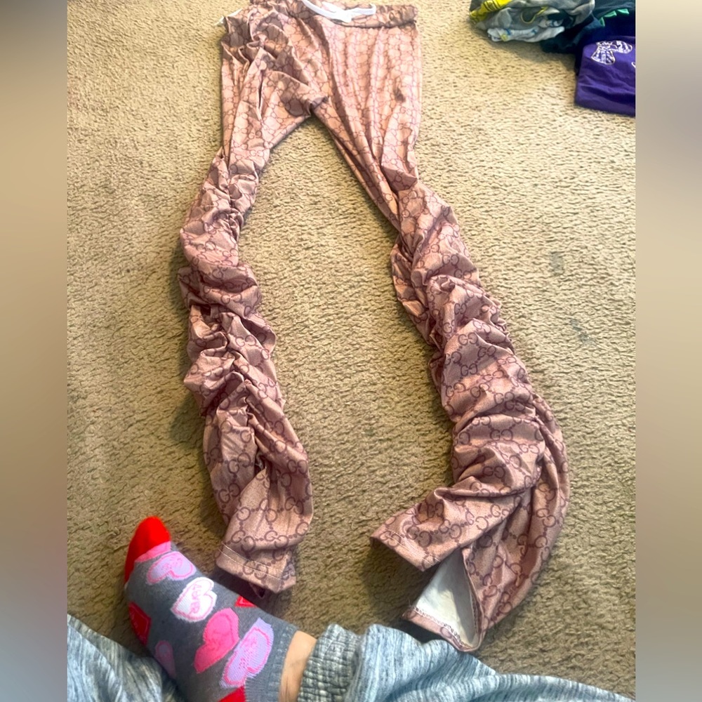 Stacked designer print leggings